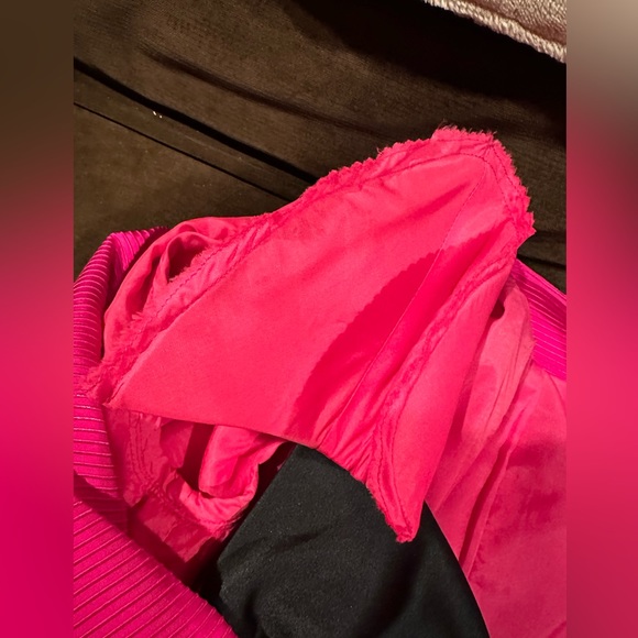 Vintage Black Satin Midi Skirt & Fuchsia Pink W Black Rose Bow Jacket Set NoTag. - Picture 8 of 16